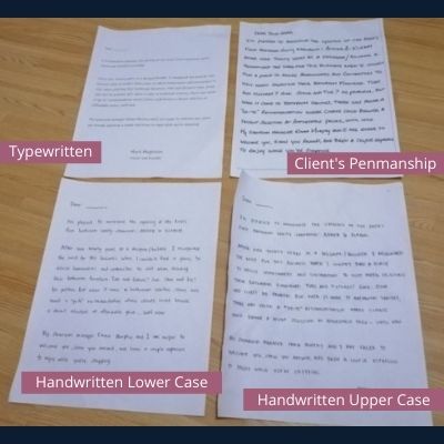 client and my own handwritten letters comparison