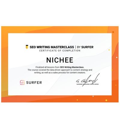 SurferSEO Masterclass Certificate